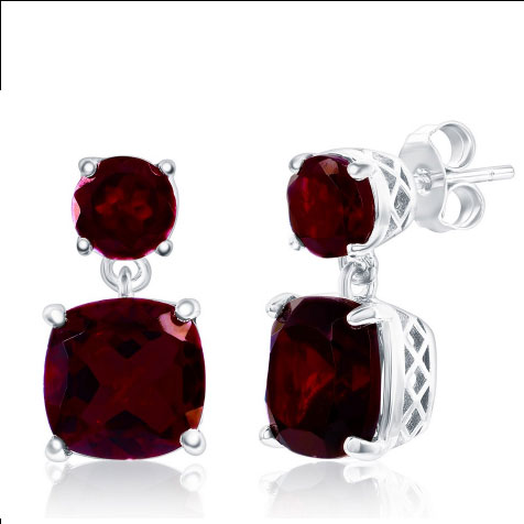 Red stone silver stud earrings with drop design in 925 sterling silver
