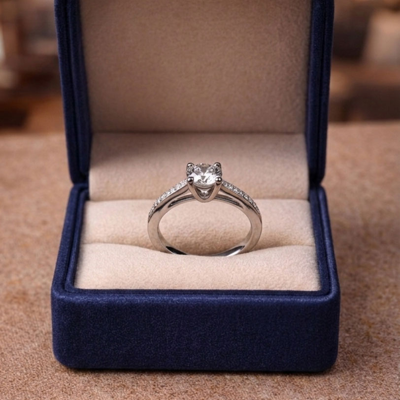 925 sterling silver solitaire engagement ring with single zircon stone