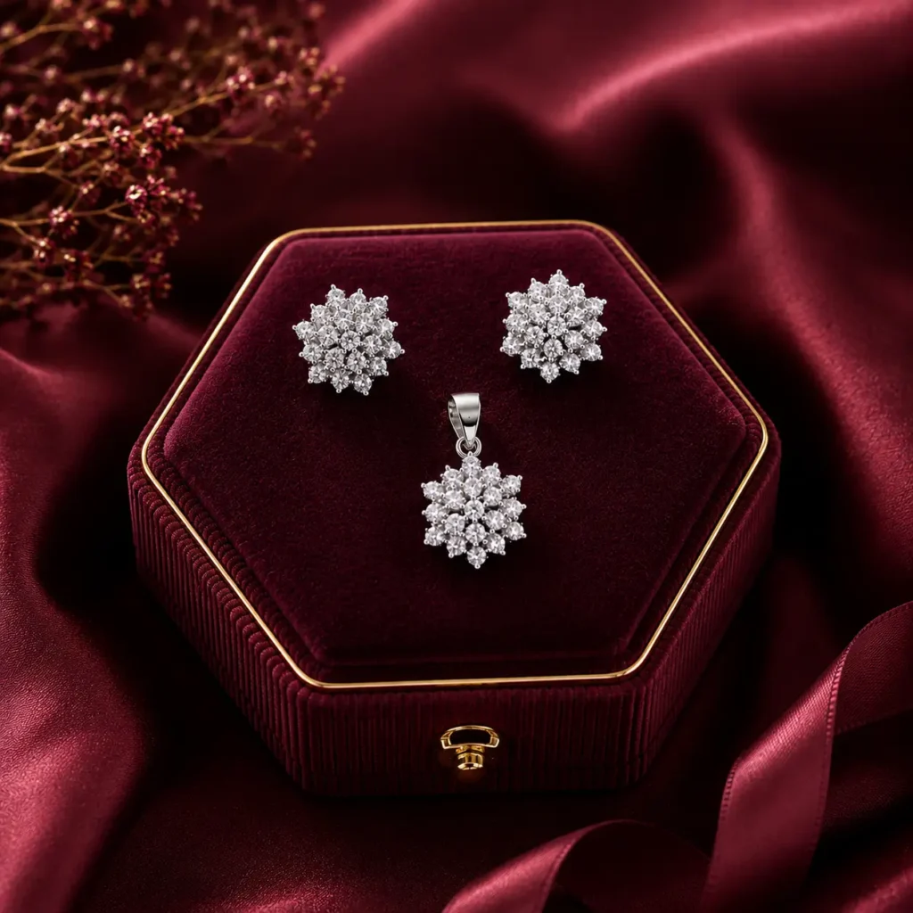 925 Silver Zircon Studs & Pendant Set