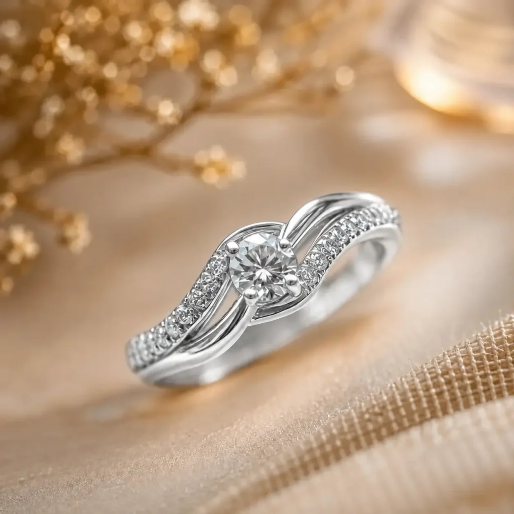 925 sterling silver ring with twist band and solitaire stone