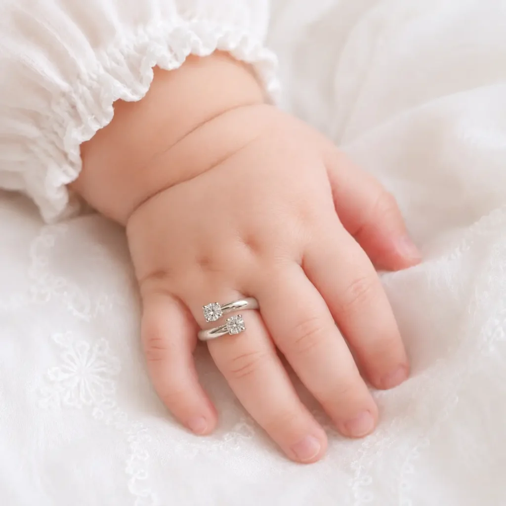 925 silver baby ring with double stone design"