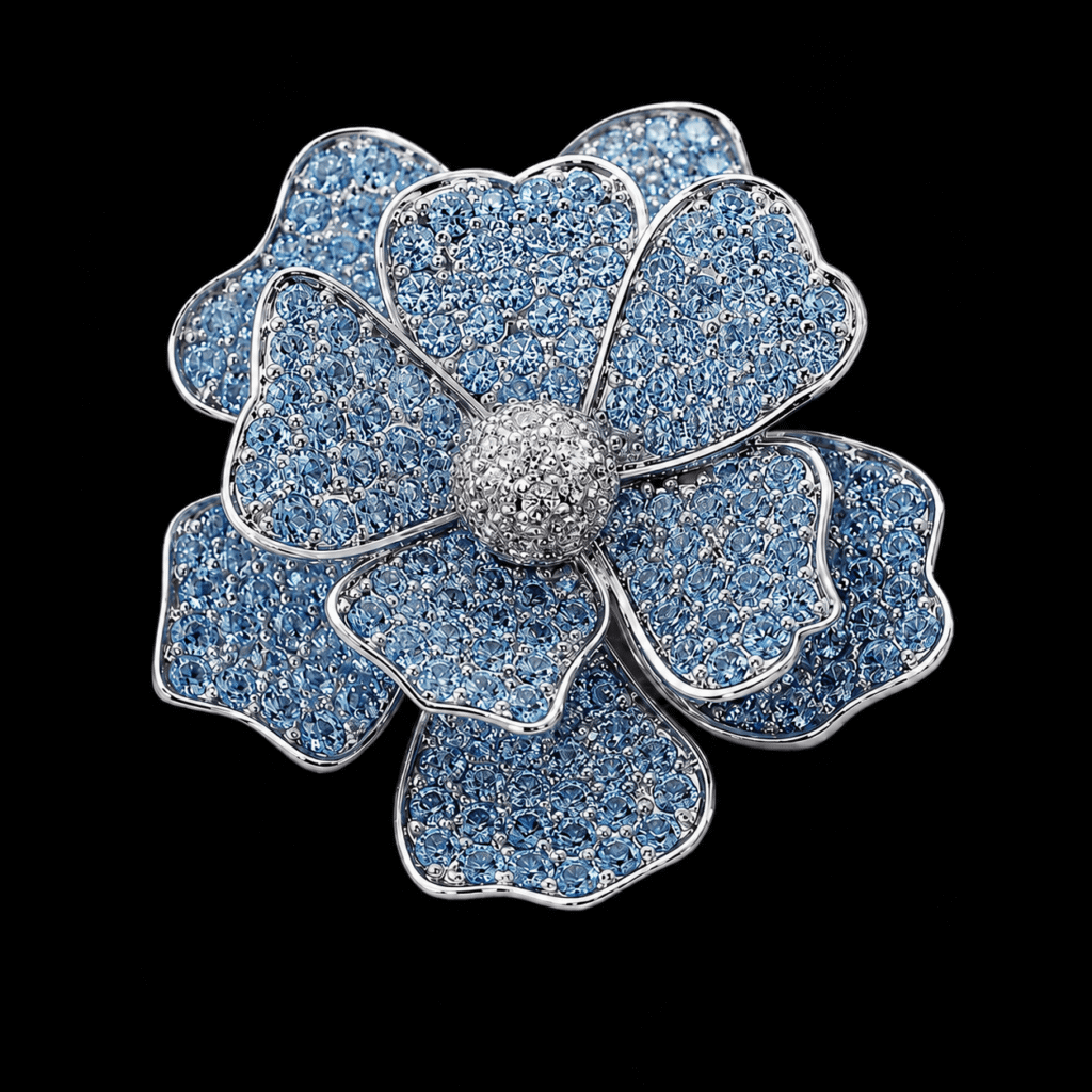 Crystal flower ring 925 silver, top view