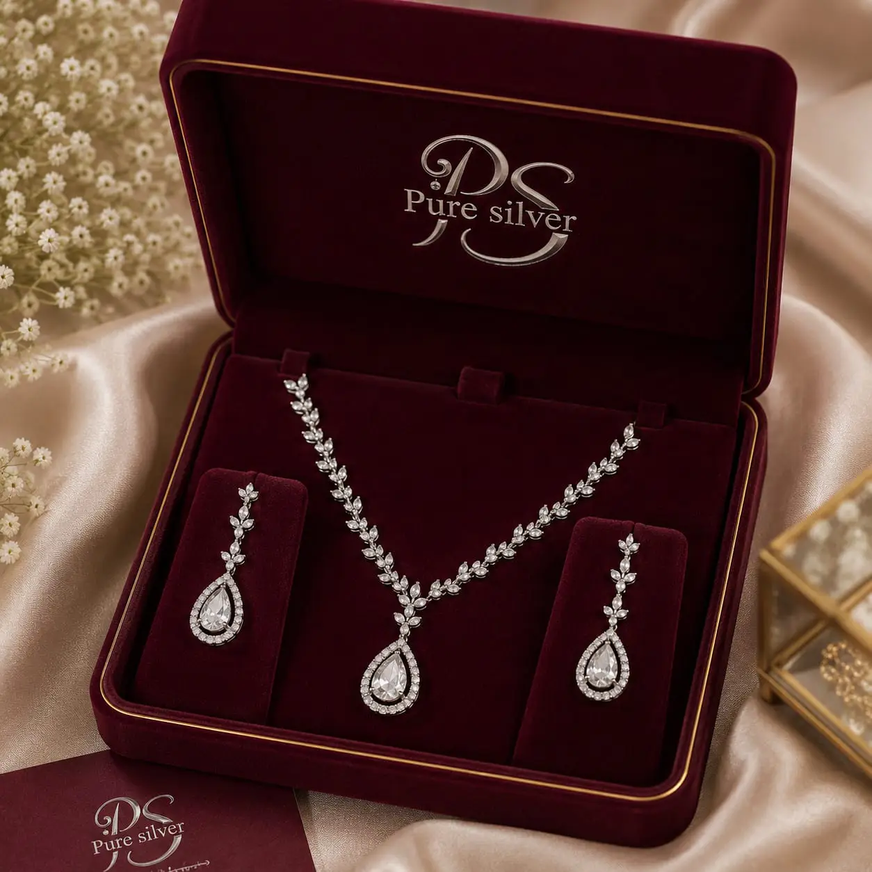 Silver Bridal Necklace Set 2 925 sterling silver necklace set in gift box