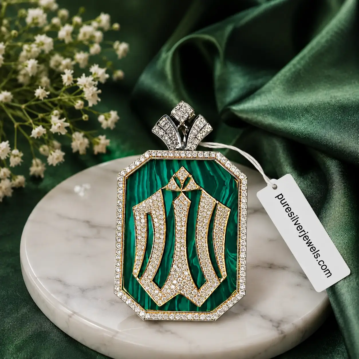 Allah Name 925 Sterling Silver Locket 1 Allah name 925 silver locket with malachite stone
