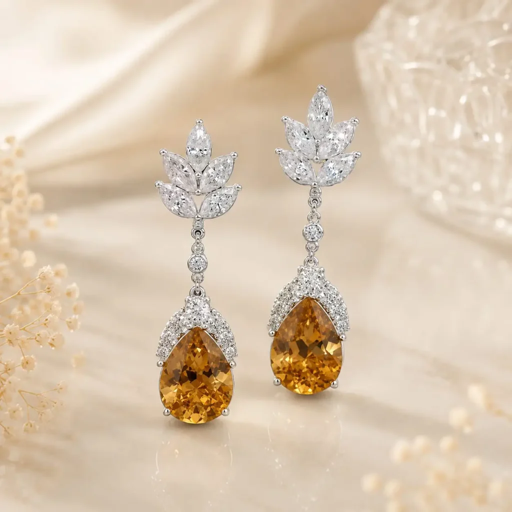 Citrine drop earrings in 925 silver