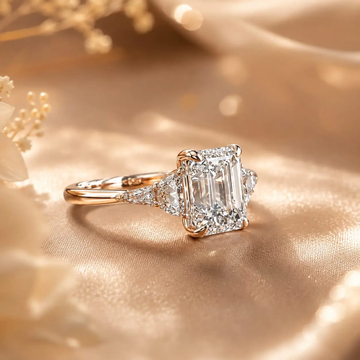 Emerald Cut Trilogy Ring 2 Emerald Cut Trilogy Ring - Image 2