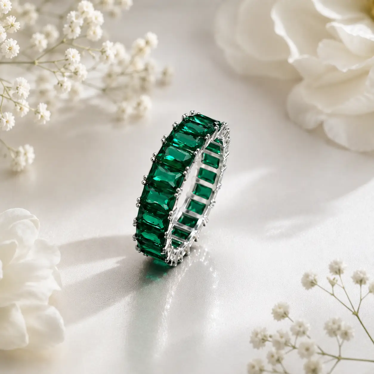 Emerald Green Tennis Ring 2 Emerald green tennis ring in 925 sterling silver