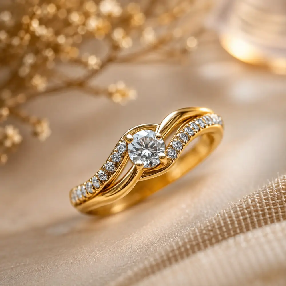 Twist Band Solitaire Silver Ring 2 Gold plated 925 silver twist solitaire ring with pave accents