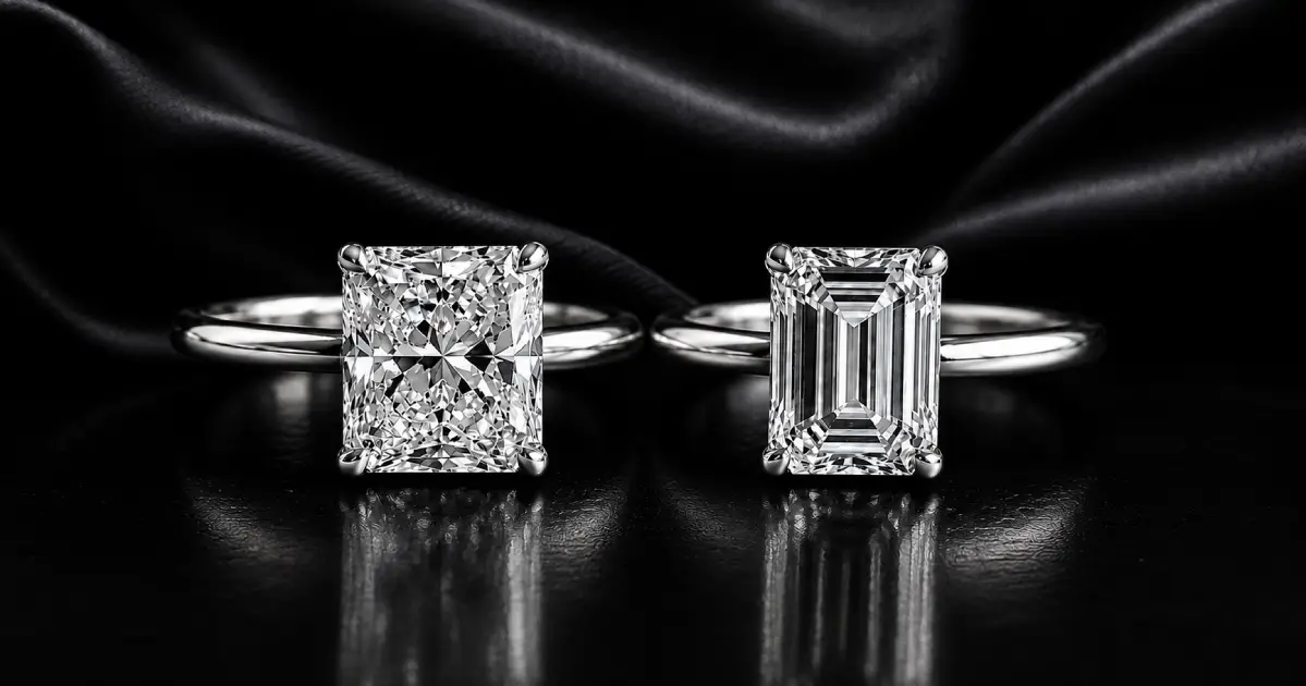 Silver crystal rings with elegant rectangular clear stones