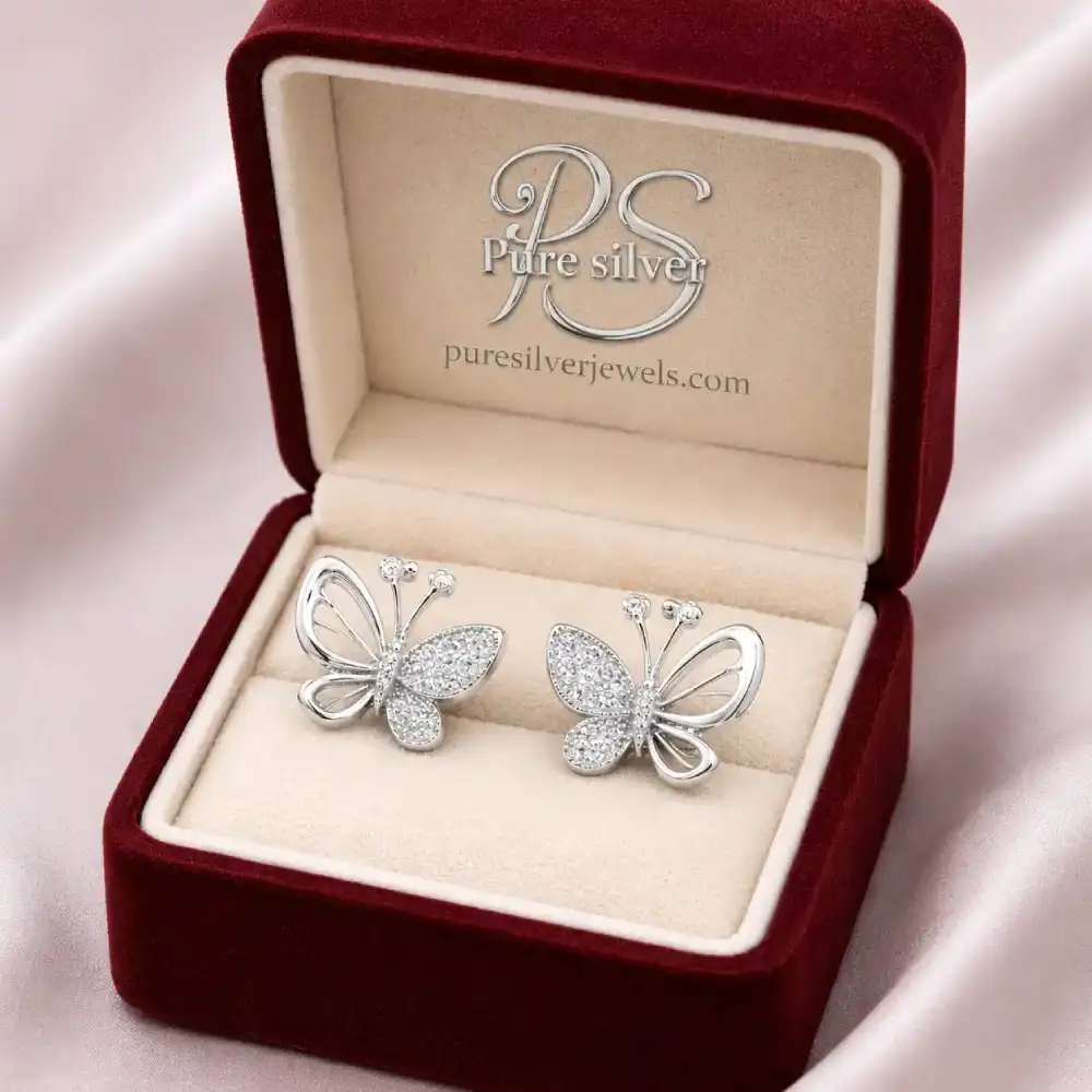 925 Silver Butterfly Stud Earrings 2 Butterfly Stud Earrings in 925 silver gift box