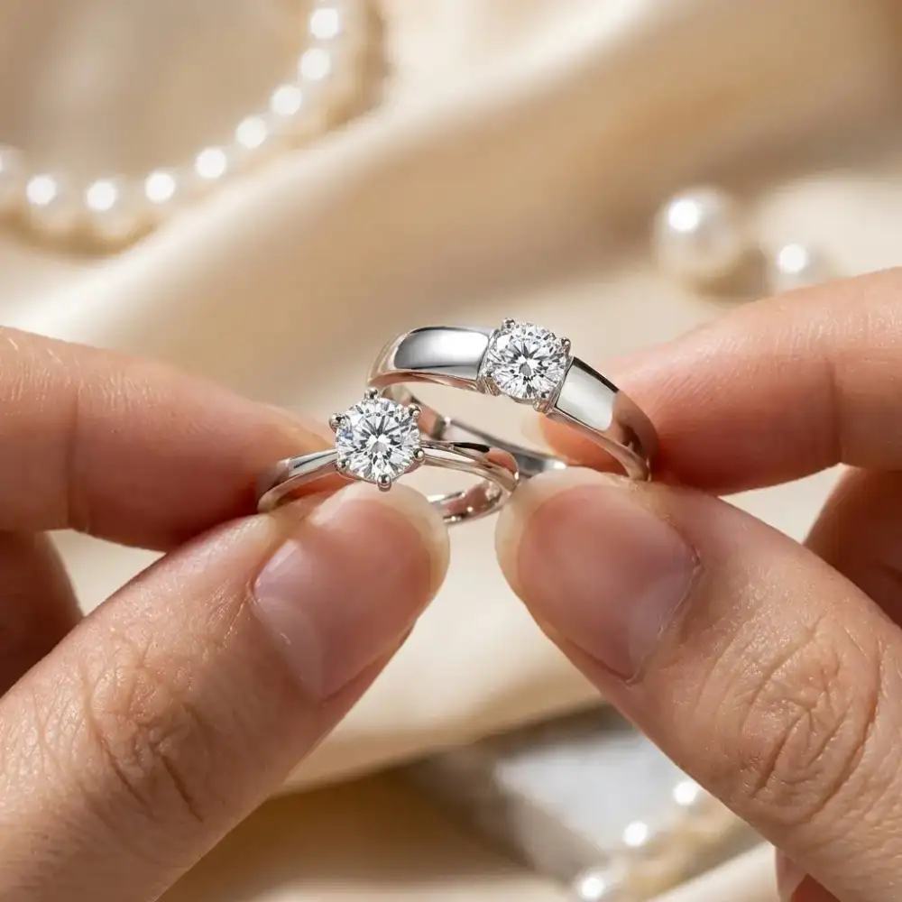 925 Silver Couple Rings held by a couple