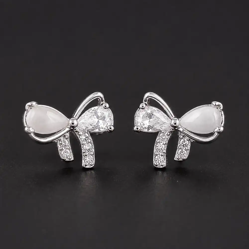 Cat Eye Bow Knot Stud Earrings close-up view
