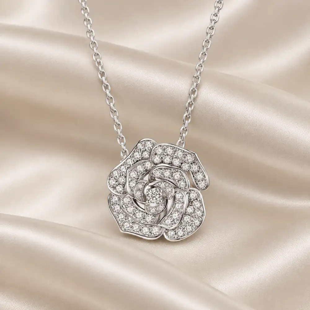 chandi rose locket 925 silver necklace