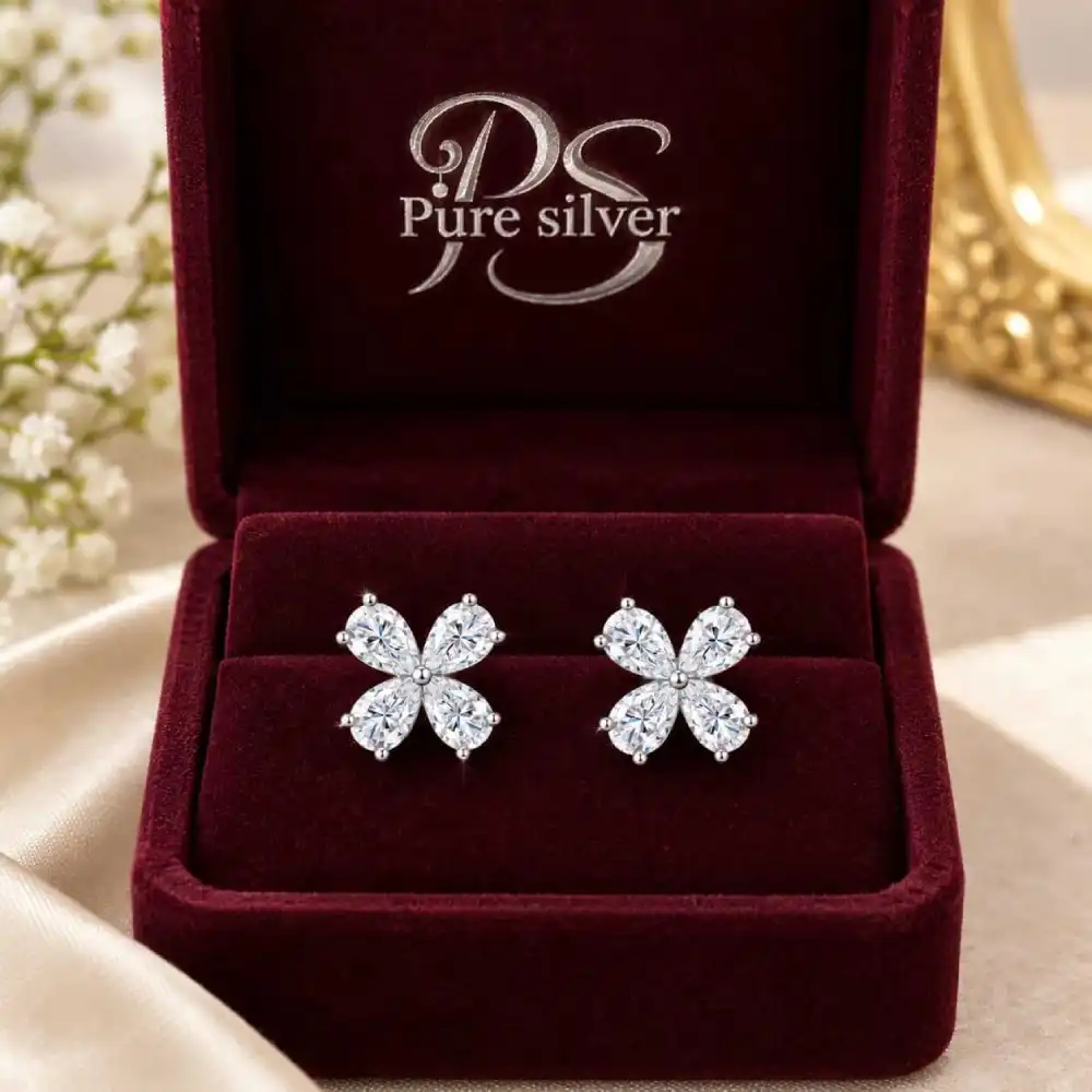 Silver clover earrings in 925 sterling silver gift box