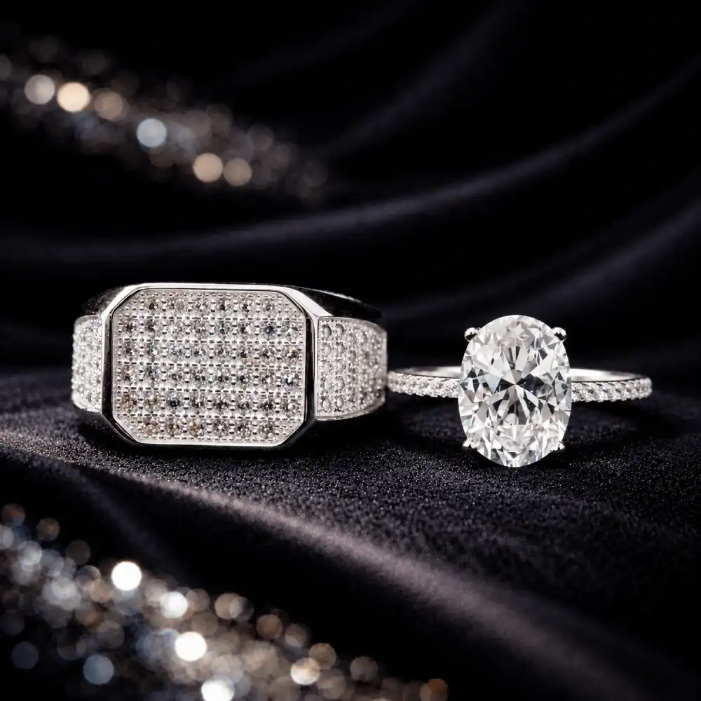 silver couple ring set 925 sterling zircon