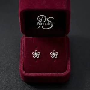 Silver flower stud earrings 925 sterling silver in velvet gift box
