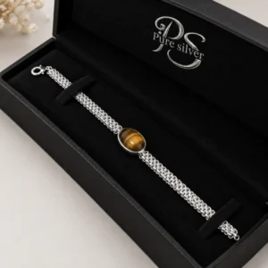 Tiger Eye Silver Bracelet in gift box