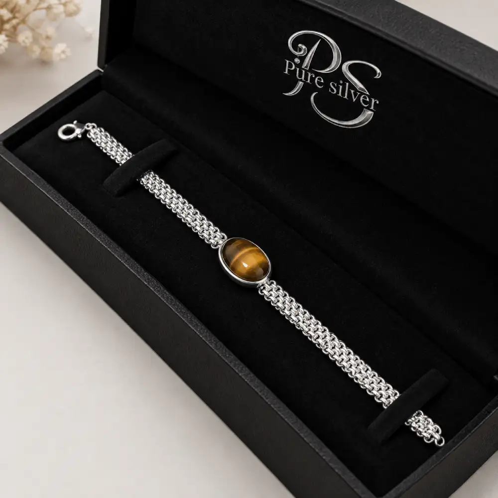 Tiger Eye Silver Bracelet in gift box