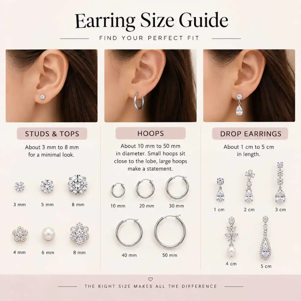 Ring Size Chart Pakistan: Complete Silver Jewelry Size Guide 4 earring size guide